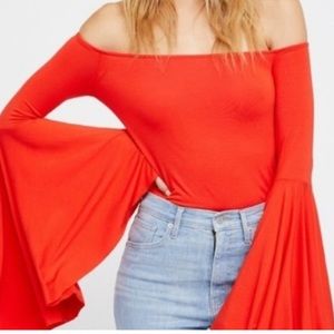 NWOT Free People Off The Shoulder Exaggerated Bell Sleeve Top